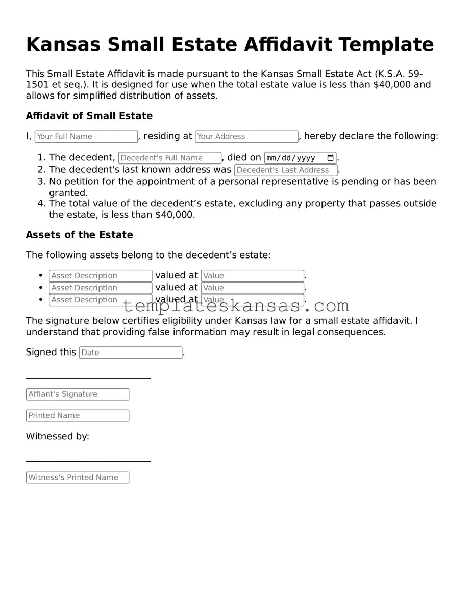 Fillable Kansas Small Estate Affidavit Form
