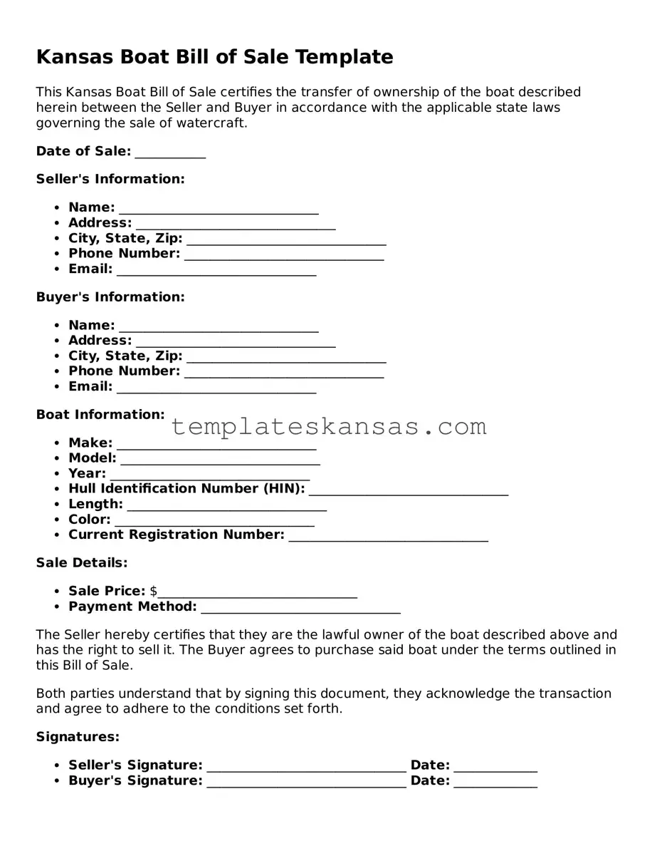 Fillable Kansas Boat Bill of Sale Form