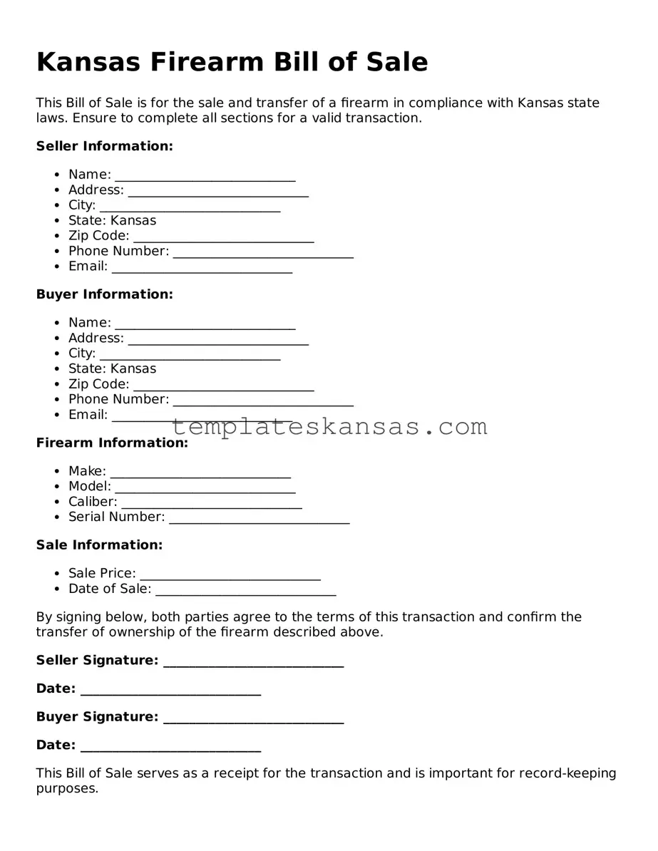Fillable Kansas Firearm Bill of Sale Form