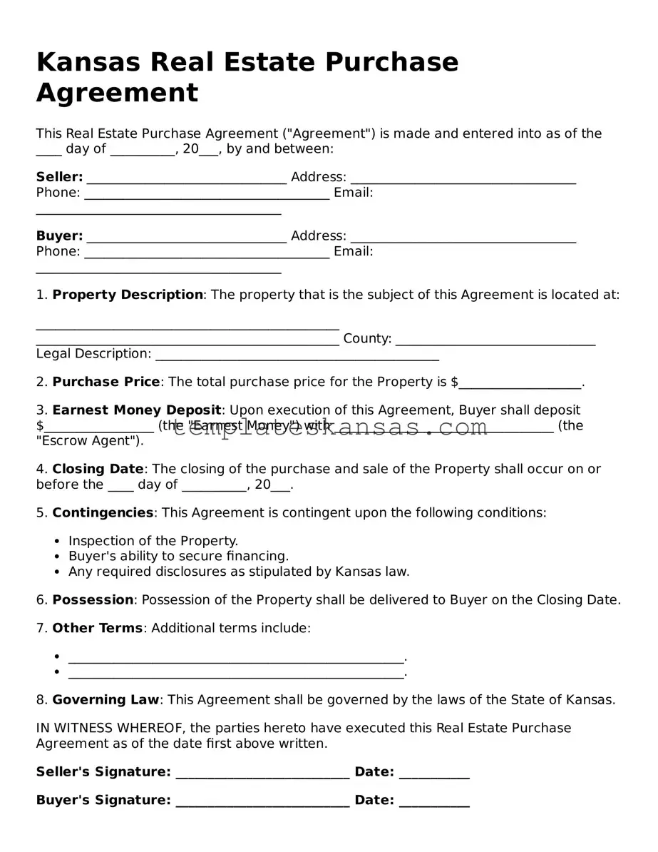 Fillable Kansas Real Estate Purchase Agreement Form