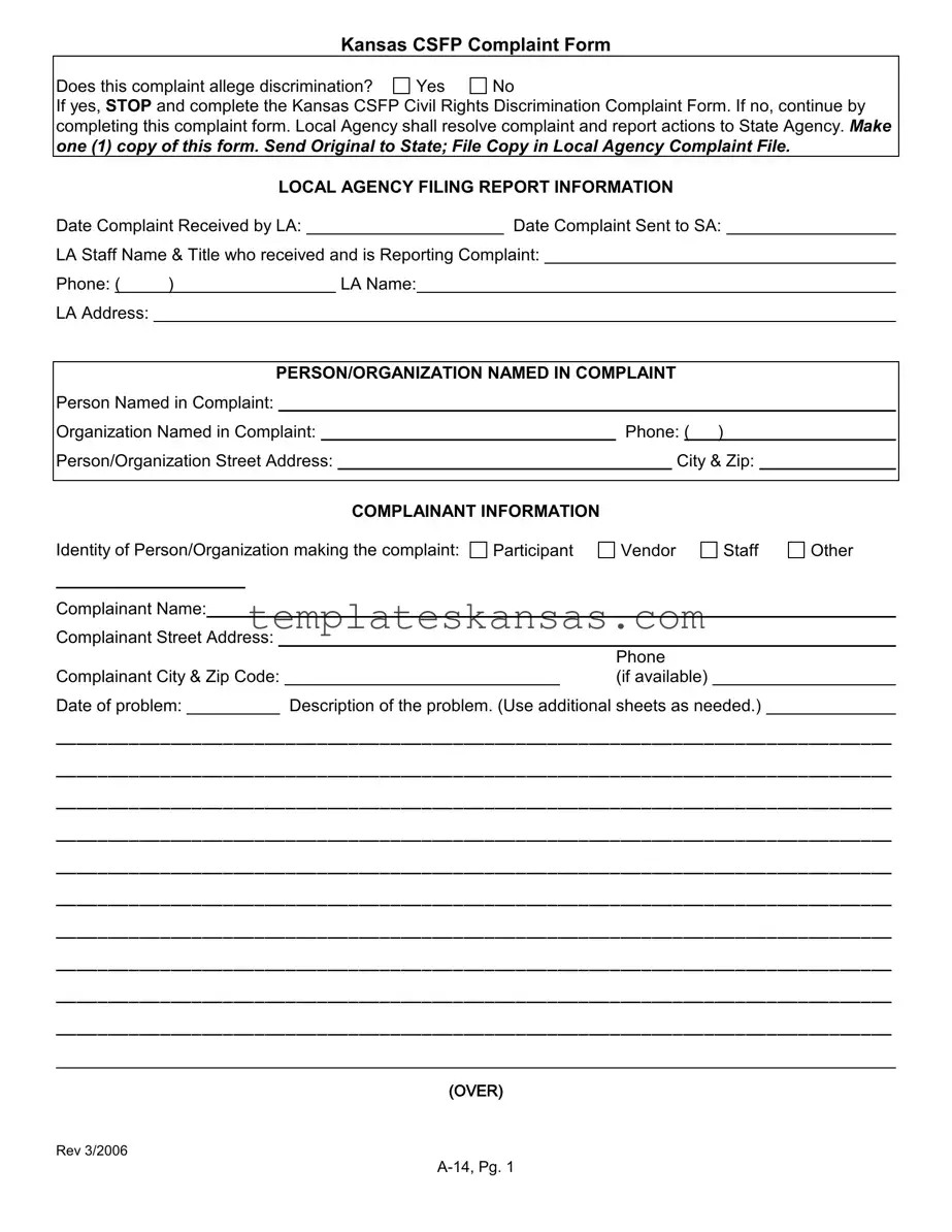 Kansas Csfp Complaint Template