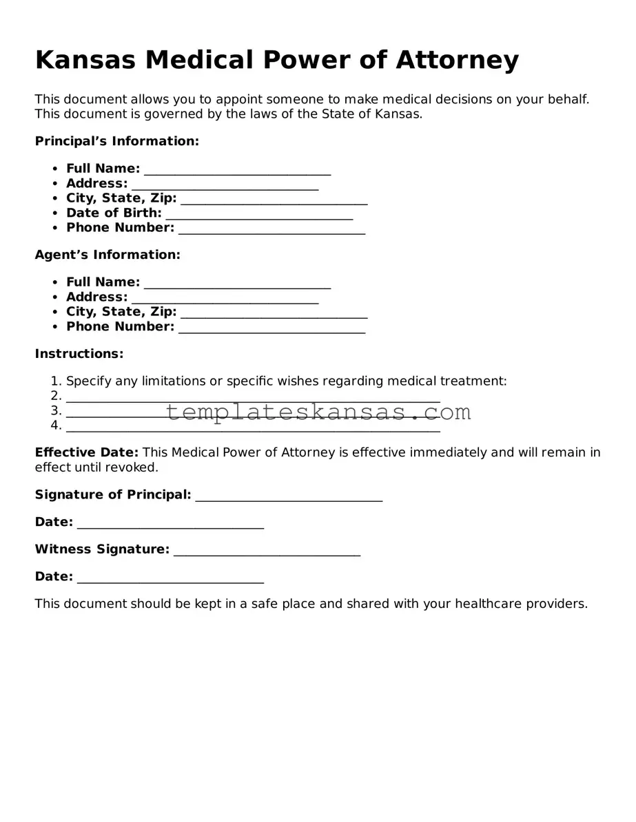 Fillable Kansas Medical Power of Attorney Form