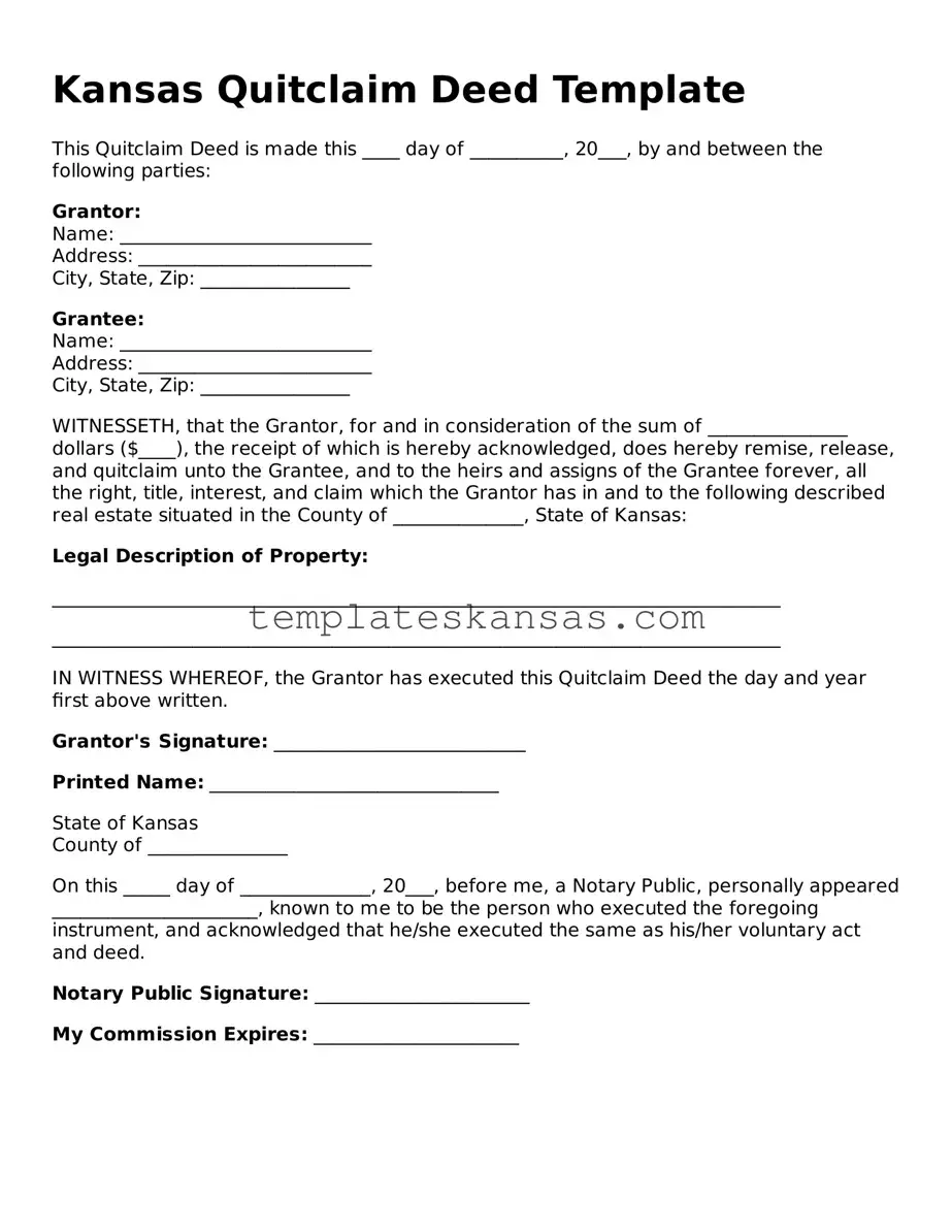 Fillable Kansas Quitclaim Deed Form