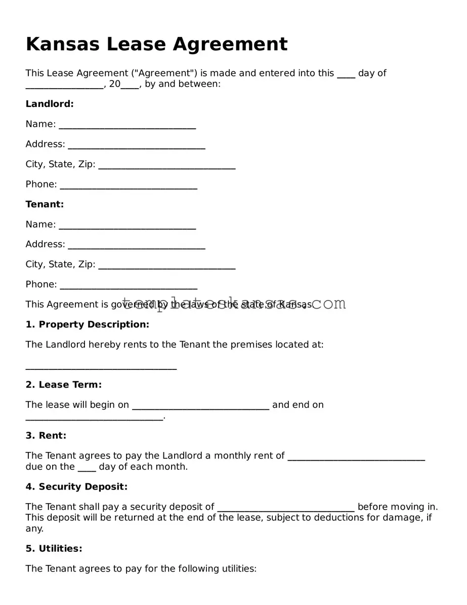 Fillable Kansas Lease Agreement Form