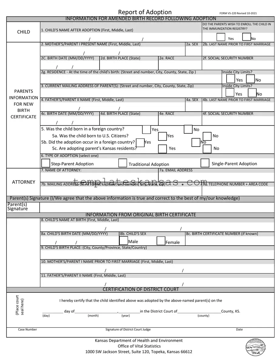 Kansas Report Of Adoption Template