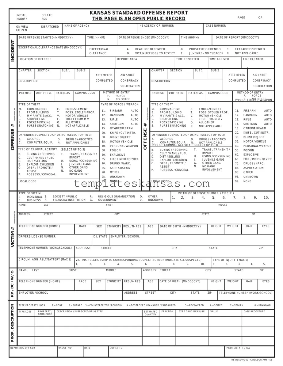Kansas Standard Offense Report Template