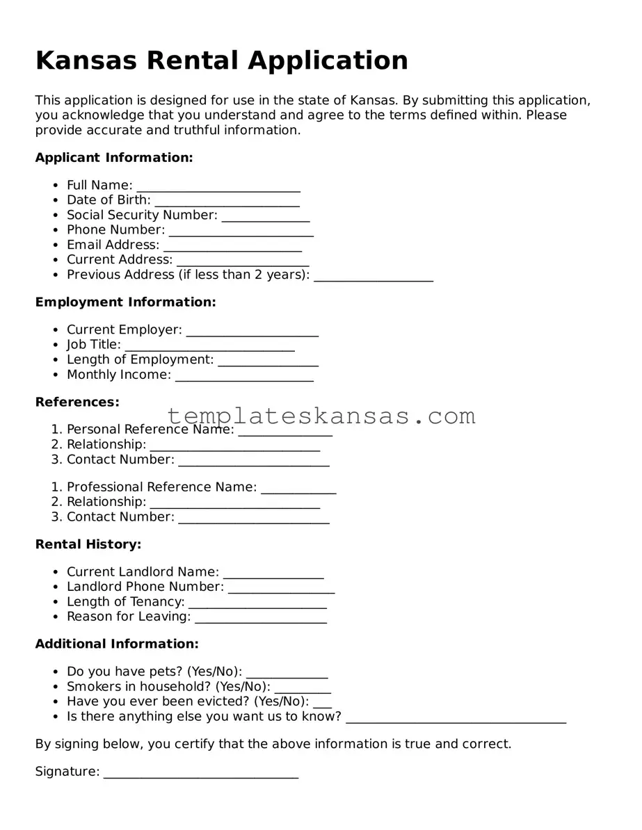 Fillable Kansas Rental Application Form