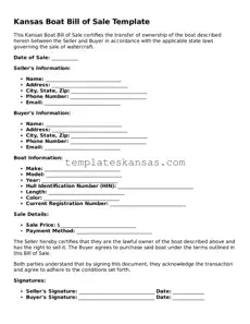 Fillable Kansas Boat Bill of Sale Form
