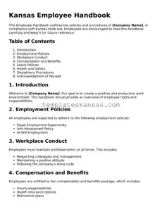 Fillable Kansas Employee Handbook Form