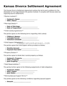 Fillable Kansas Divorce Settlement Agreement Form