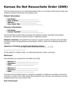 Fillable Kansas Do Not Resuscitate Order Form