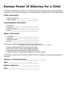 Fillable Kansas Power of Attorney for a Child Form