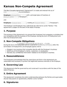 Fillable Kansas Non-compete Agreement Form