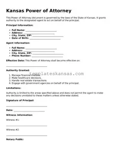 Fillable Kansas Power of Attorney Form