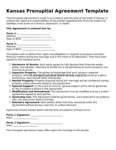 Fillable Kansas Prenuptial Agreement Form