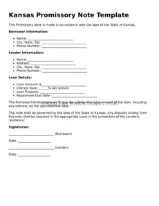 Fillable Kansas Promissory Note Form