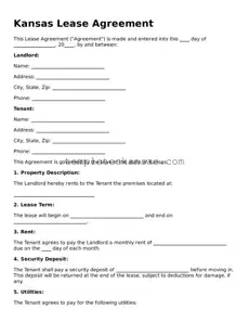 Fillable Kansas Lease Agreement Form