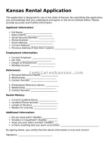 Fillable Kansas Rental Application Form